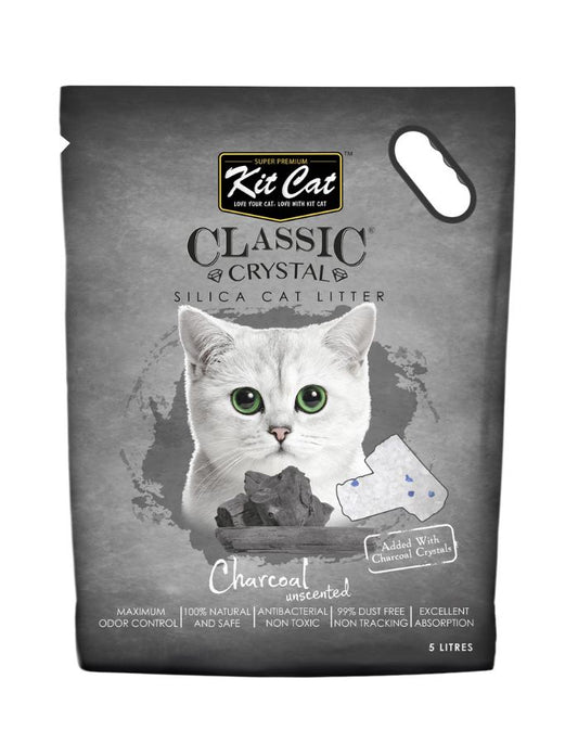 Kit Cat Classic Crystal Cat Litter – Charcoal Unscented 5L | Odor Control & Dust Free