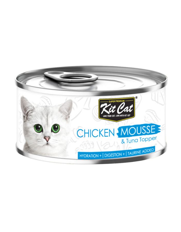 Kit Cat Chicken Mousse with Tuna Topper for Cats 80g – 1 Box (24pcs) | Grain-Free Wet Cat Food