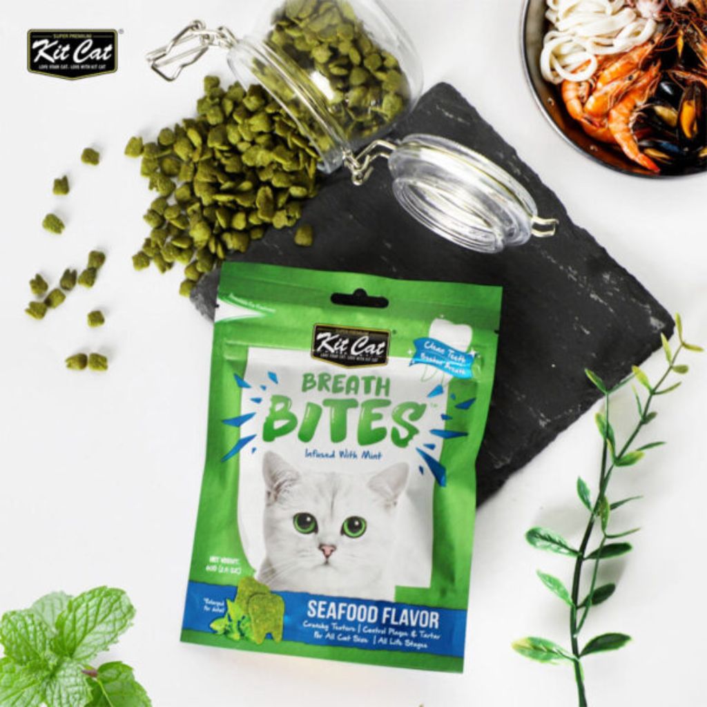 Kit Cat Breath Bites Seafoods Flavor 60g – Dental Treats for Cats Fresh Breath