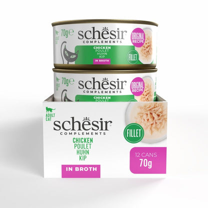 Schesir Wet Cat Food in Broth – Chicken 70g | 12 Pack Natural Cat Nutrition