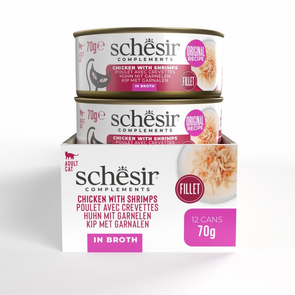 Schesir Wet Cat Food in Broth – Chicken & Shrimp 70g | 12 Pack Premium Meal