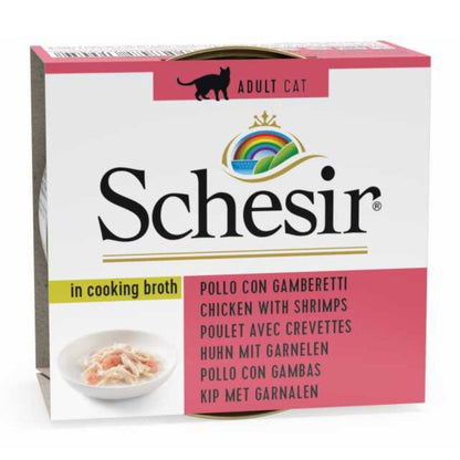 Schesir Cat Broth Wet Food Chicken with Shrimps – 14 Pack Can