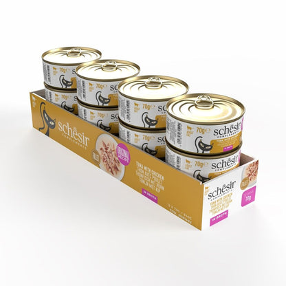Schesir Wet Cat Food in Broth – Tuna & Chicken 70g | 12 Pack Premium Meal