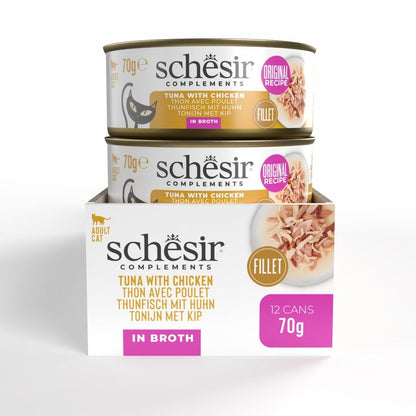 Schesir Wet Cat Food in Broth – Tuna & Chicken 70g | 12 Pack Premium Meal