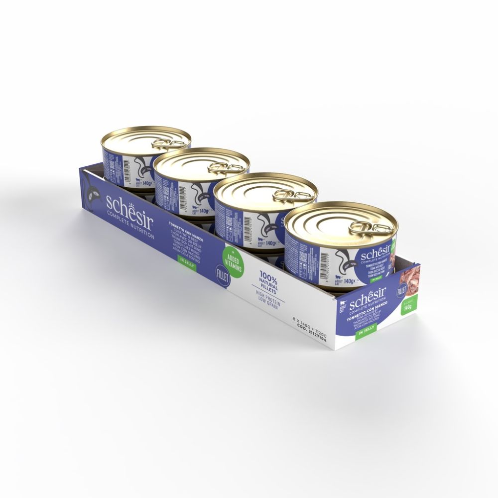 Schesir Wet Cat Food in Jelly – Tuna & Beef 140g | 8 Pack Complete Nutrition