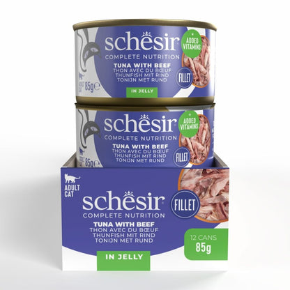 Schesir Wet Cat Food in Jelly – Tuna & Beef 85g | 12 Pack Complete Nutrition