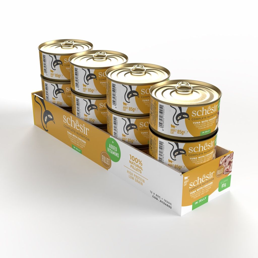 Schesir Wet Cat Food in Jelly – Tuna & Chicken 85g | 12 Pack Complete Nutrition