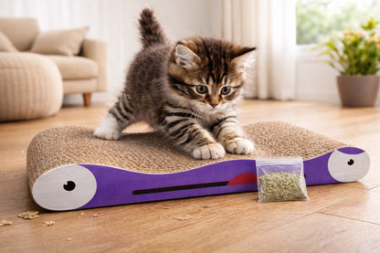 Petto Cat Scratcher 2-in-1 Board with Catnip | Purple Cardboard Scratching Pad for Cats | 43 × 23 × 6.5 cm