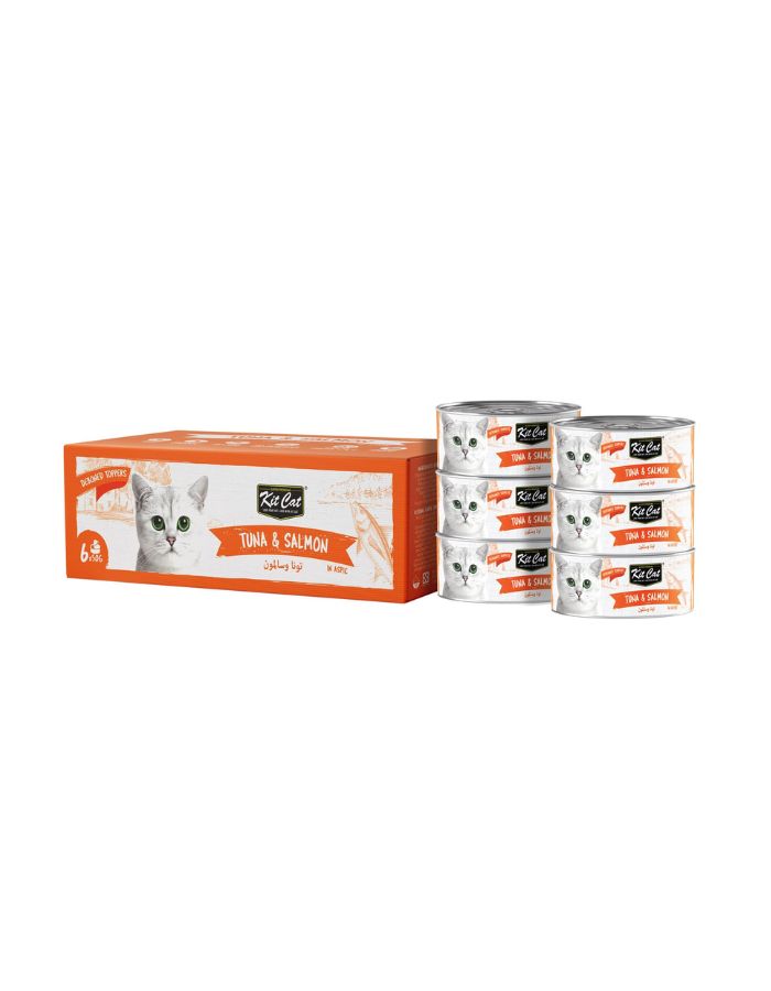 Kit Cat Deboned Tuna & Salmon Toppers for Cats – 6x50g | High Protein, Grain-Free, Natural Flavors