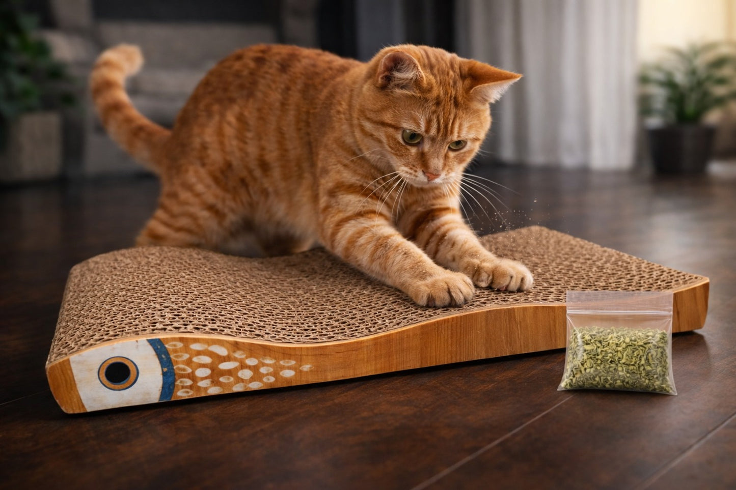 Petto Cat Scratcher Cardboard 2-in-1 Reversible Scratching Pad with Catnip for Indoor Cats, Durable Corrugated Board, 45 × 21 × 4.5 cm