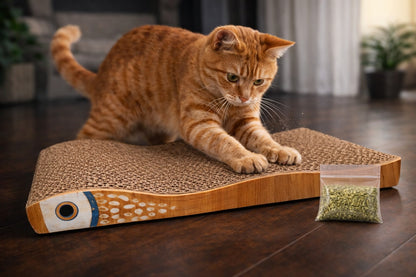 Petto Cat Scratcher Cardboard 2-in-1 Reversible Scratching Pad with Catnip for Indoor Cats, Durable Corrugated Board, 45 × 21 × 4.5 cm