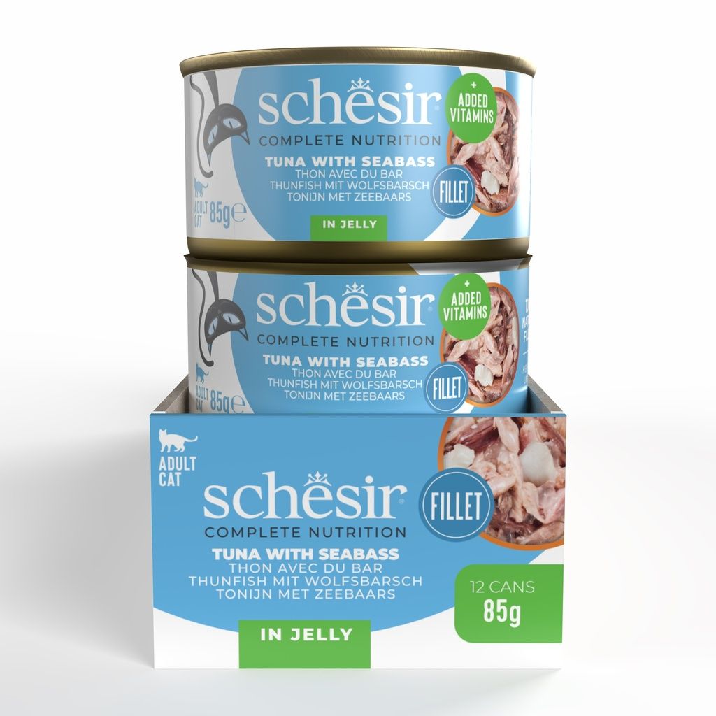 Schesir Wet Cat Food in Jelly – Tuna & Seabass 85g | 12 Pack Complete Nutrition
