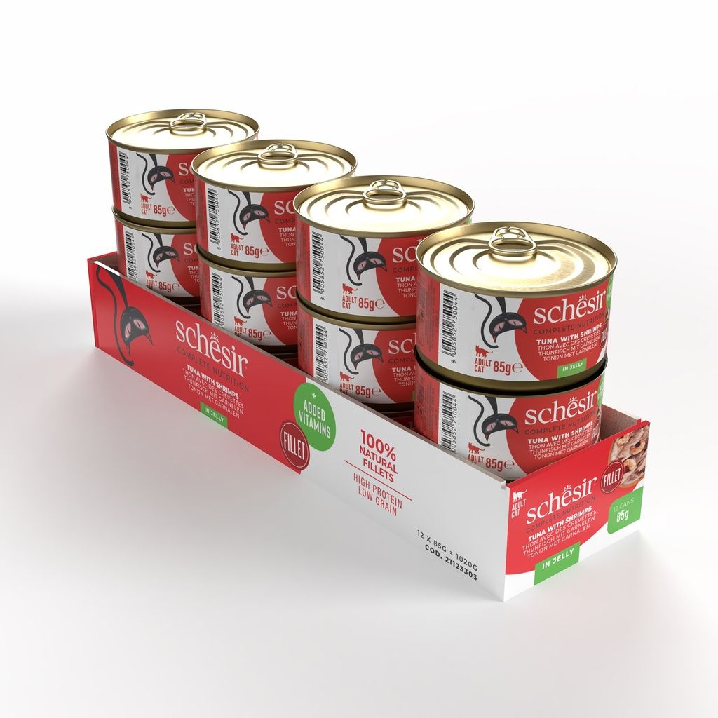 Schesir Wet Cat Food in Jelly – Tuna & Shrimp 85g | 12 Pack Complete Nutrition