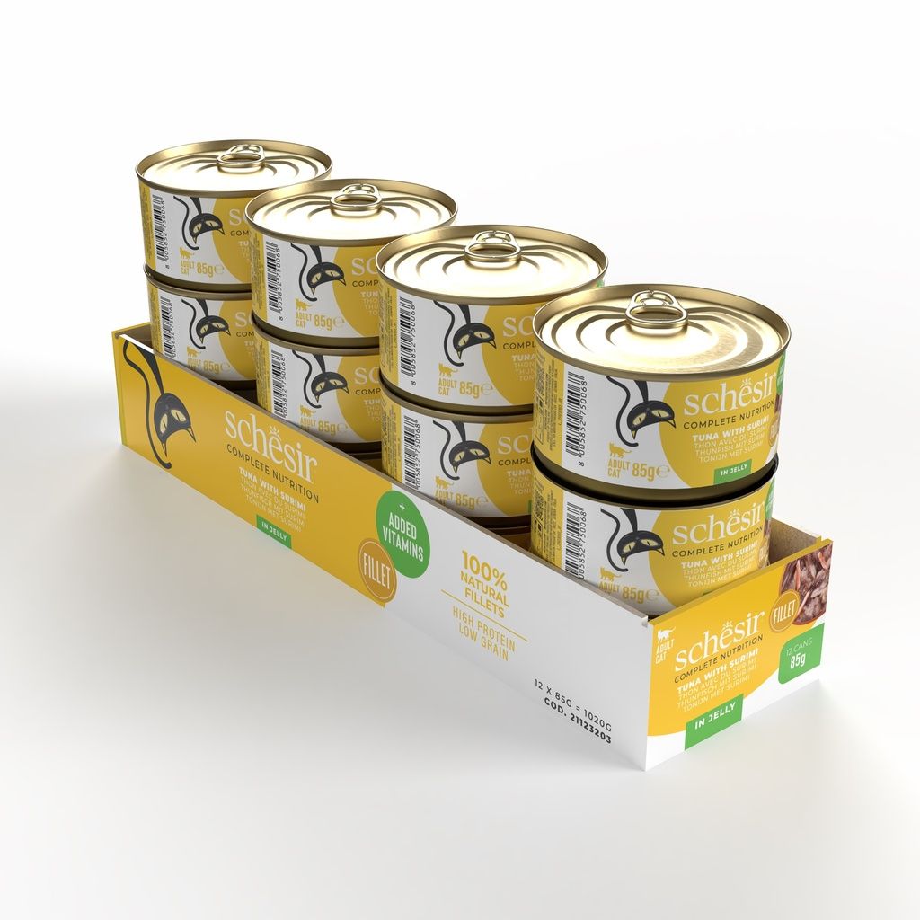 Schesir Wet Cat Food in Jelly – Tuna & Surimi 85g | 12 Pack Complete Nutrition