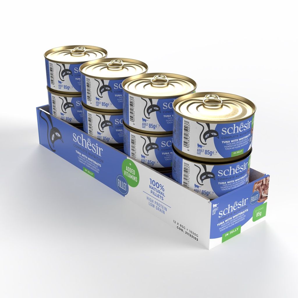 Schesir Wet Cat Food in Jelly – Tuna & Whitebait 85g | 12 Pack Complete Nutrition