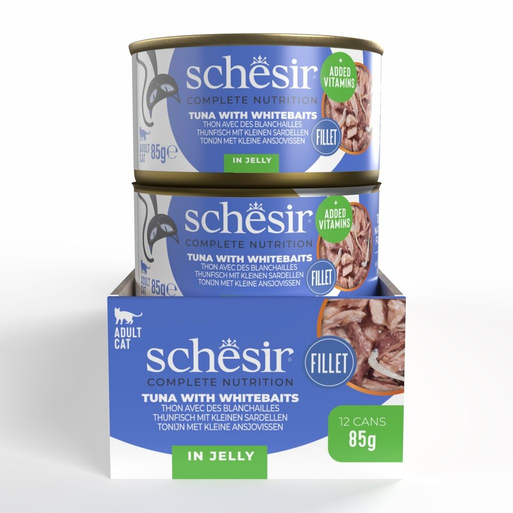 Schesir Wet Cat Food in Jelly – Tuna & Whitebait 85g | 12 Pack Complete Nutrition