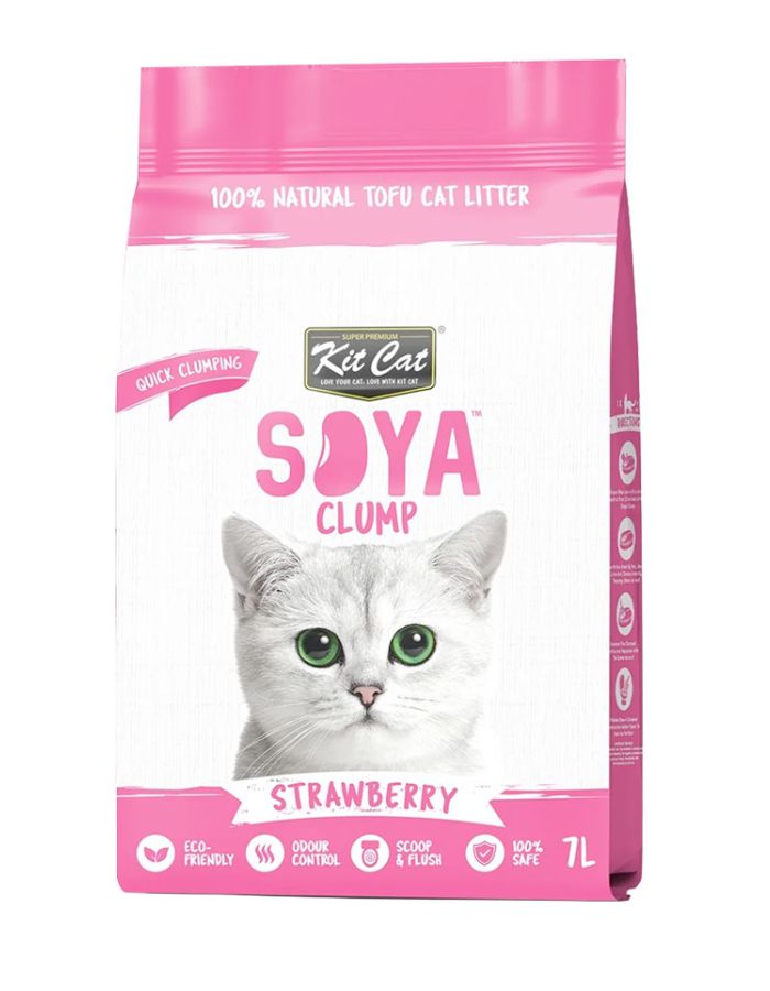 Kit Cat Soya Clump Soybean Cat Litter – Strawberry Scent 7L (Eco-Friendly)