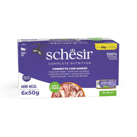 Schesir Wet Cat Food in Jelly – Tuna & Beef 50g, 6 Pack | Complete Nutrition