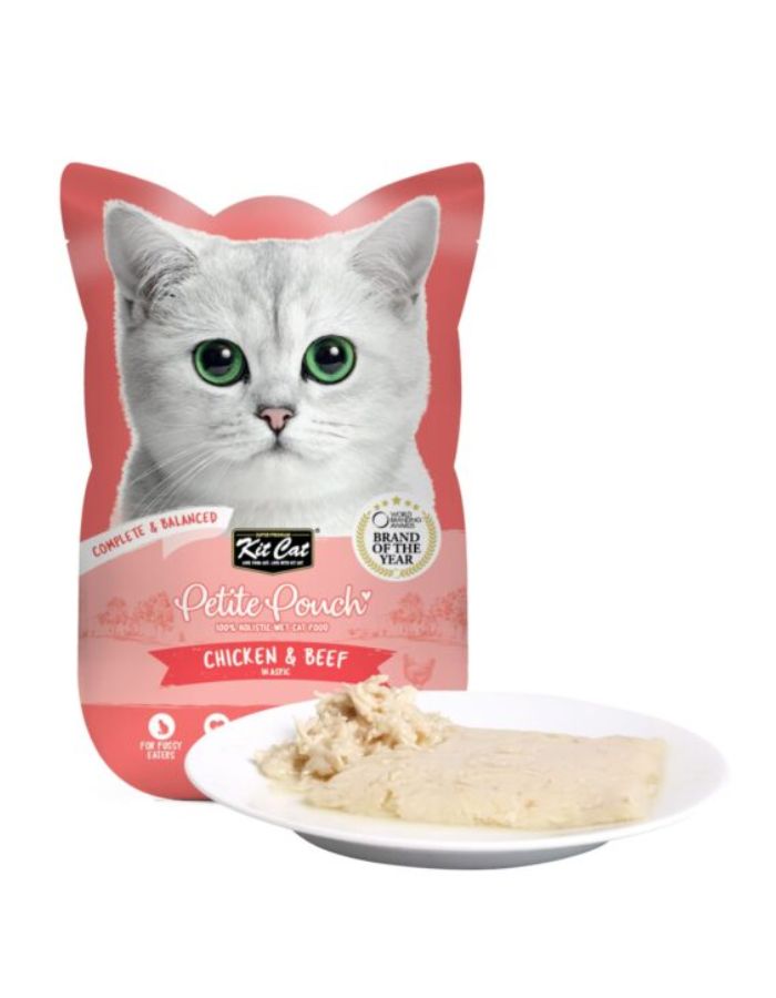 Kit Cat Petite Pouch Chicken and Beef Wet Cat Food 70g x 12 Pouches