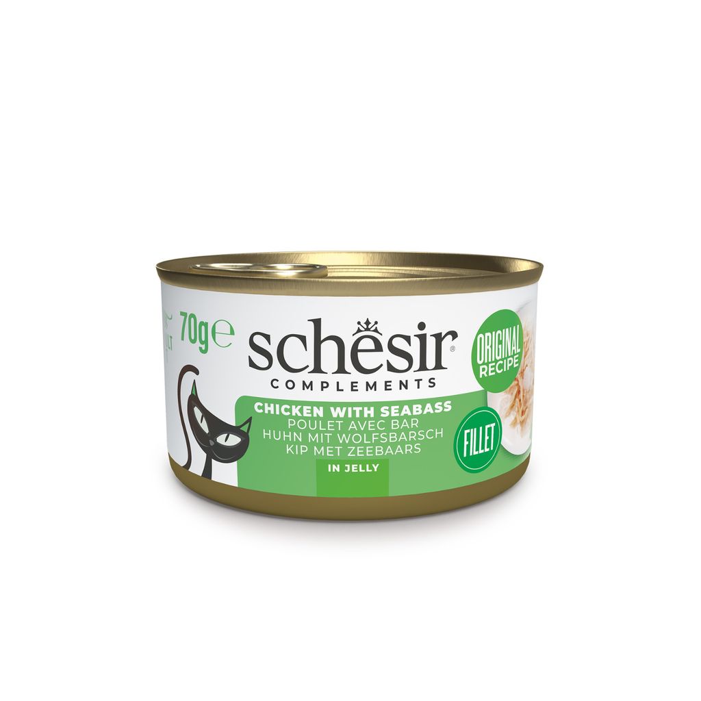 Schesir Cat Wet Food Chicken & Seabass 70g – 12 Pack, Complements in Jelly