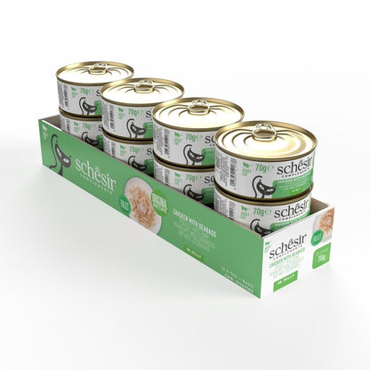 Schesir Cat Wet Food Chicken & Seabass 70g – 12 Pack, Complements in Jelly