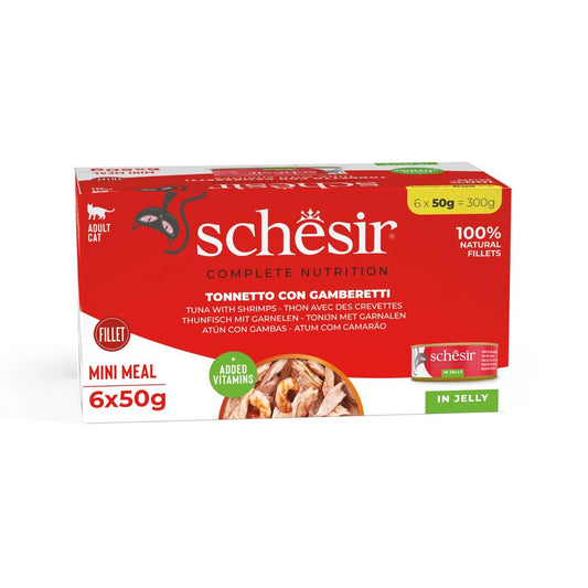 Schesir Complete & Balanced Jelly Wet Cat Food – Tuna & Shrimp, 6x50g Cans