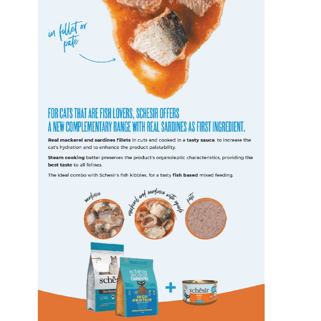 Schesir Wholefood Wet Cat Food – Mackerel, Sardines & Squid, 12×70g Cans