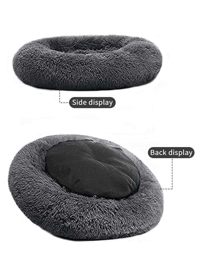 Cozy Donut Pet Bed – Fluffy, Soft & Calming (Black)