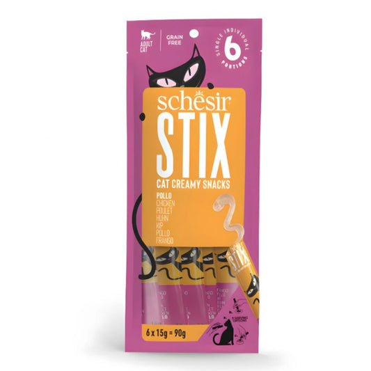Schesir Stix Creamy Cat Treats – Chicken Flavor, 6 Pack x 15g