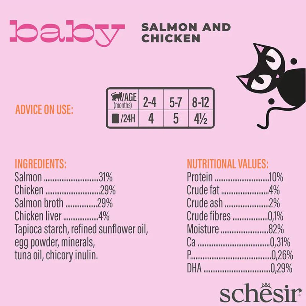 Schesir Baby Mousse for Kittens – Salmon & Chicken Wet Food 70g 12PCS
