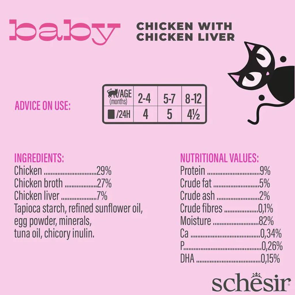 Schesir Baby Mousse Kitten Chicken & Chicken Liver Wet Food 70g (12 Pack)