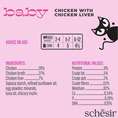 Schesir Baby Mousse Kitten Chicken & Chicken Liver Wet Food 70g (12 Pack)