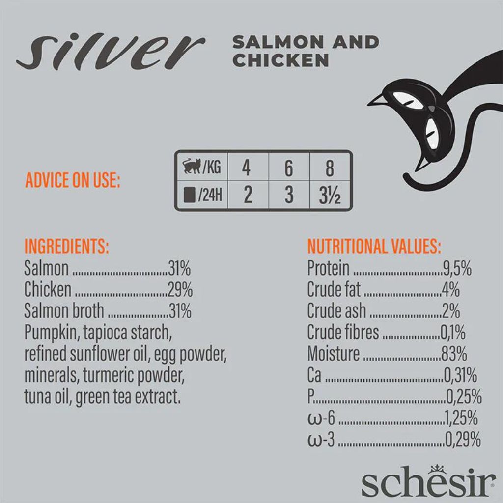 Schesir Silver Mousse Senior Cat – Salmon and Chicken Wet Food 80g 12PCS