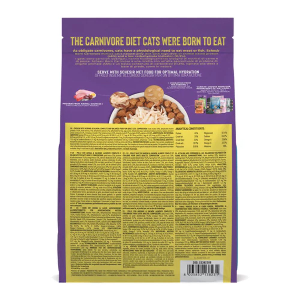 Schesir Born Carnivore Grain-Free High-Protein Dry Cat Food 1.25 kg – Chicken with Herring & Salmon