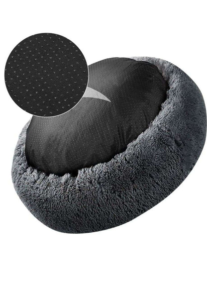 Cozy Donut Pet Bed – Fluffy, Soft & Calming (Black)