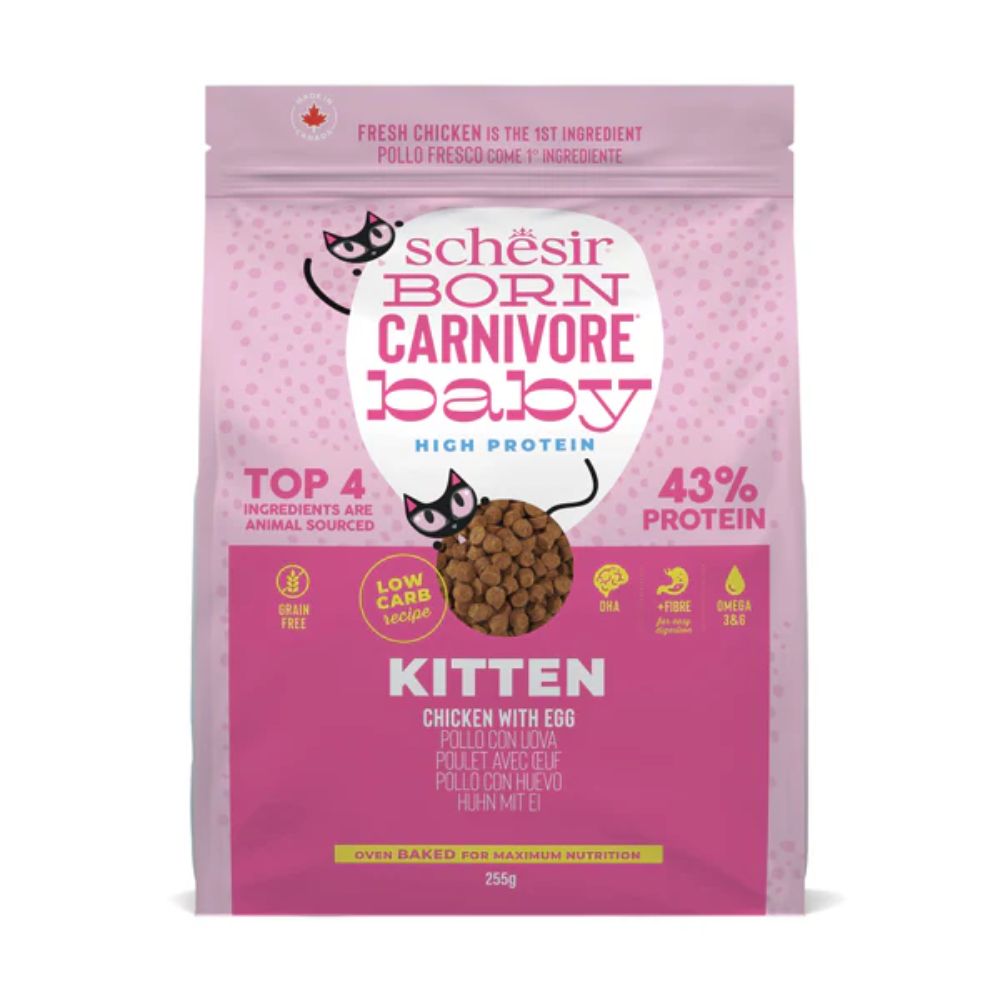 Schesir Born Carnivore Grain-Free High-Protein Kitten Dry Food 255 g – Chicken & Egg, Oven-Baked
