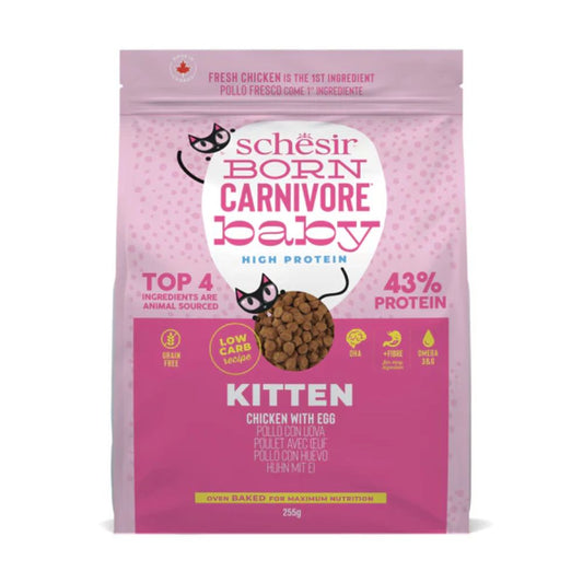 Schesir Born Carnivore Grain-Free High-Protein Kitten Dry Food 255 g – Chicken & Egg, Oven-Baked
