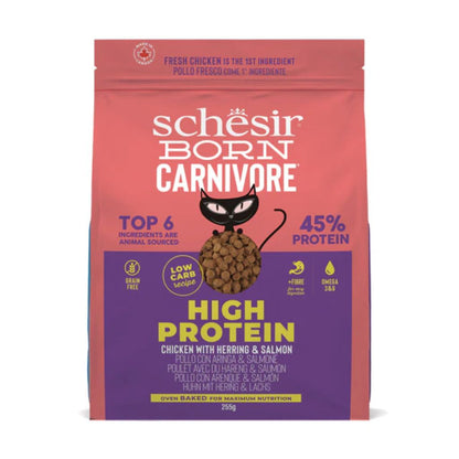 Schesir Born Carnivore Grain-Free High-Protein Dry Cat Food 255g – Chicken & Herring, Oven-Baked Formula