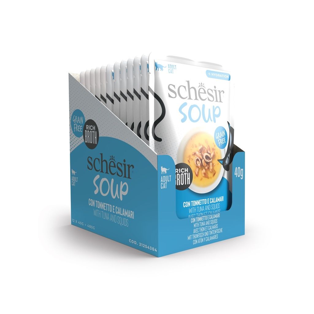 Schesir Cat Soup Wet Food Tuna & Squid 40g – 12 Pack Pouches