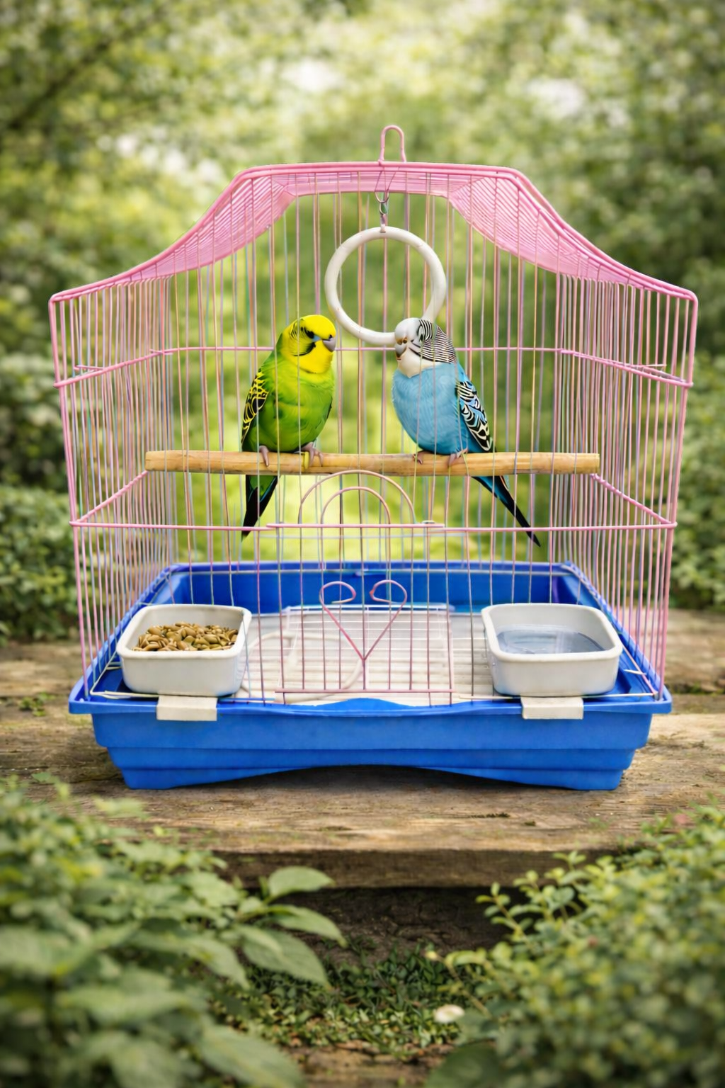Metal Bird Cage for Small Birds with Perch & Feeding Cups – Hanging Design (30 × 23 × 39 cm)