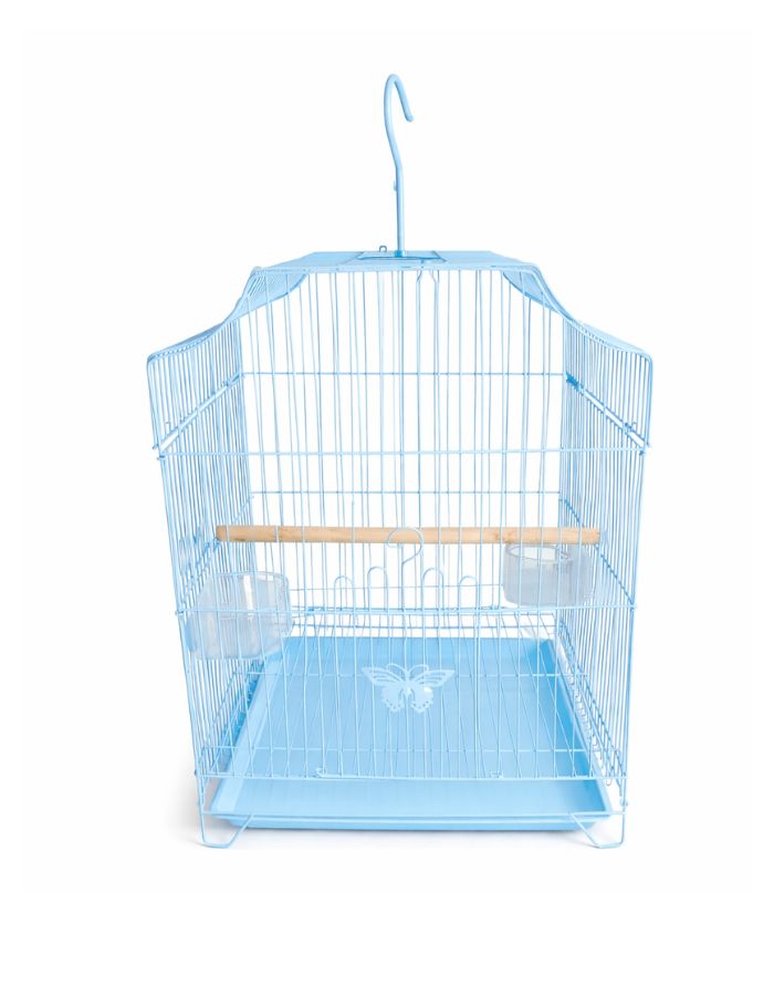 Metal Bird Cage for Small Birds with Perch & Feeding Cups, Hanging Design, 33 × 31 × 46 cm (Green / Blue / Pink)