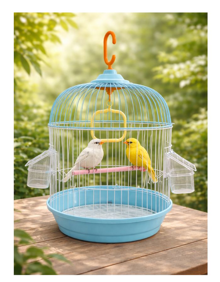 Premium Round Hanging Bird Cage with Perch & Feeders – 23 × 40 cm