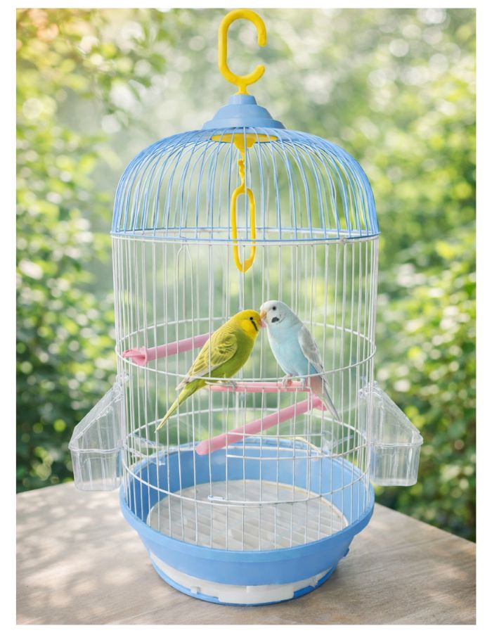 Metal Round Hanging Bird Cage with Perch & Feeders – 23 × 50 cm