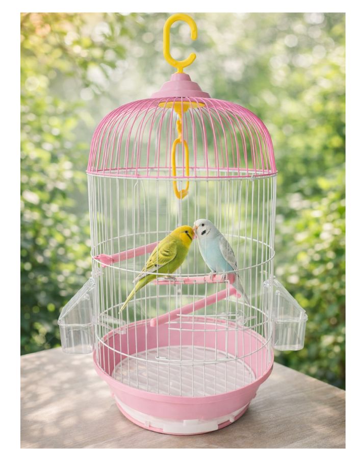 Metal Round Hanging Bird Cage with Perch & Feeders – 23 × 50 cm