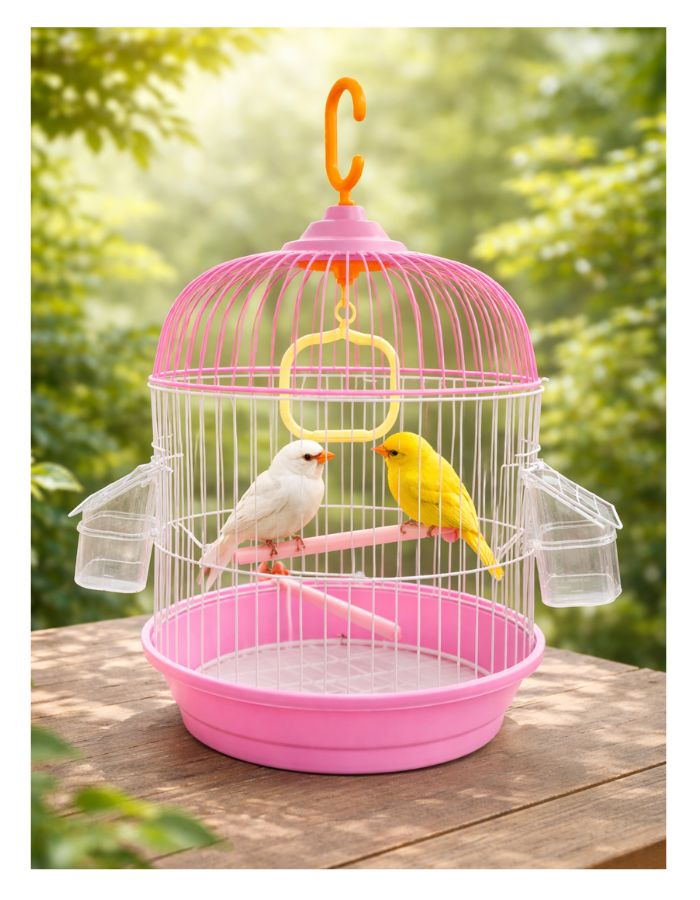 Premium Round Hanging Bird Cage with Perch & Feeders – 23 × 40 cm